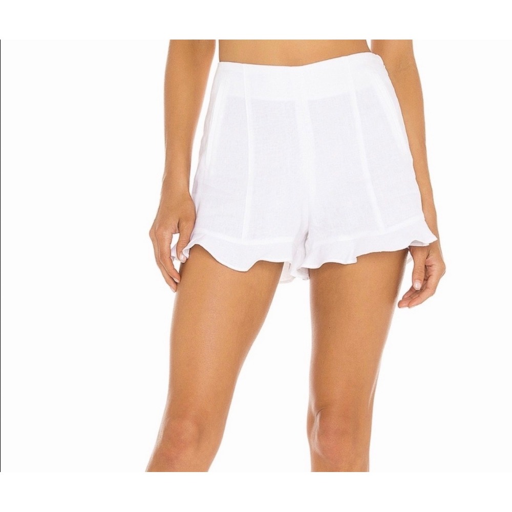 1.STATE Womens 6 White Ruffle Hem High Rise Side Zip Shorts Coastal Preppy Retro